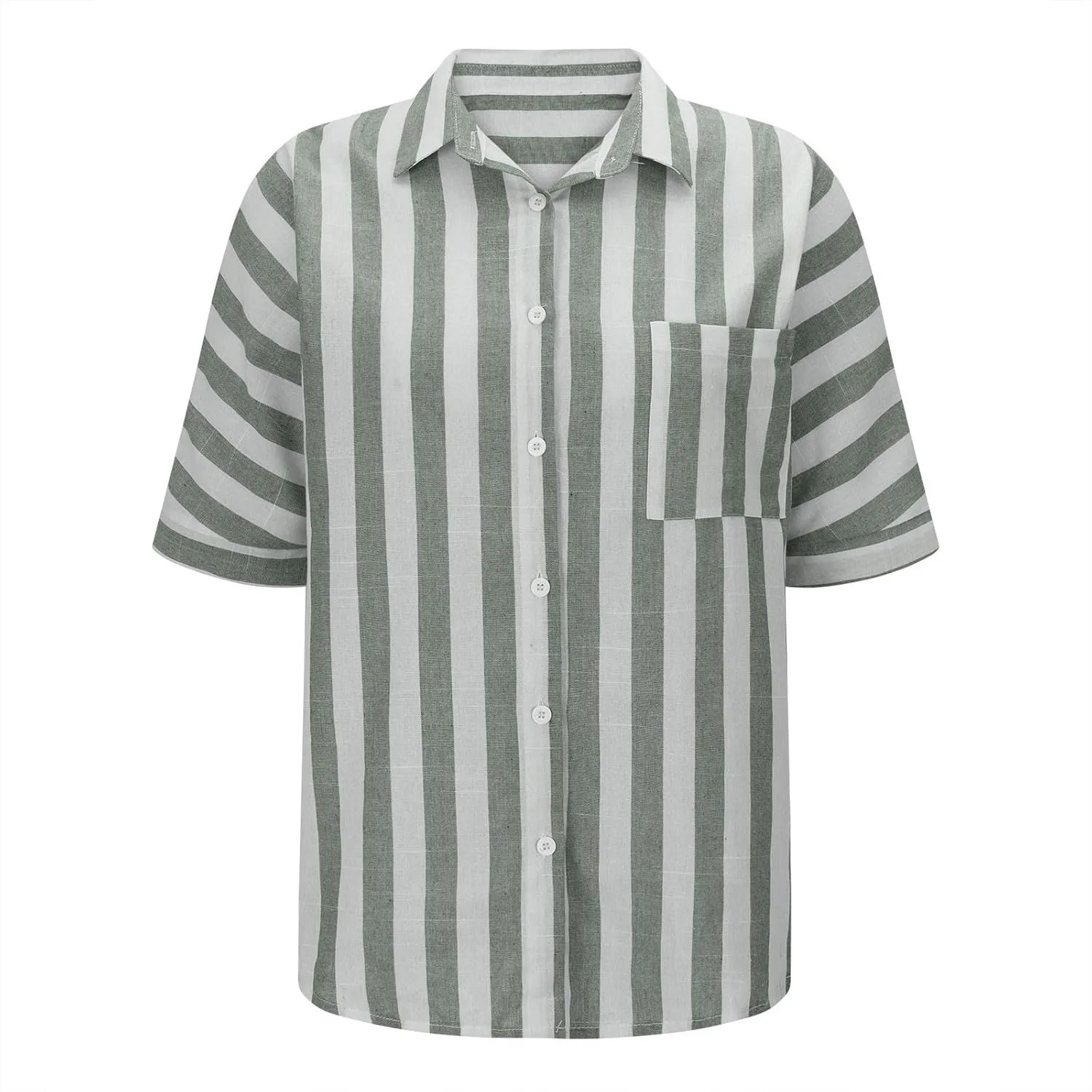 Linen Shirts for Women Striped Button Down Shirts Lightweight Guaze Blouses Short Sleeve Boho Summer Tshirt