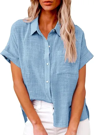 Linen Shirts for Women Summer Linen Button Long Sleeve T-Shirts Casual Loose Fit Fashion V Neck Blouses
