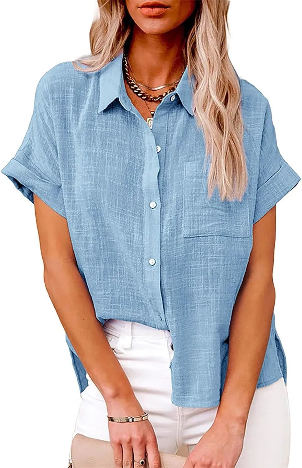 Linen Shirts for Women Summer Linen Button Long Sleeve T-Shirts Casual Loose Fit Fashion V Neck Blouses