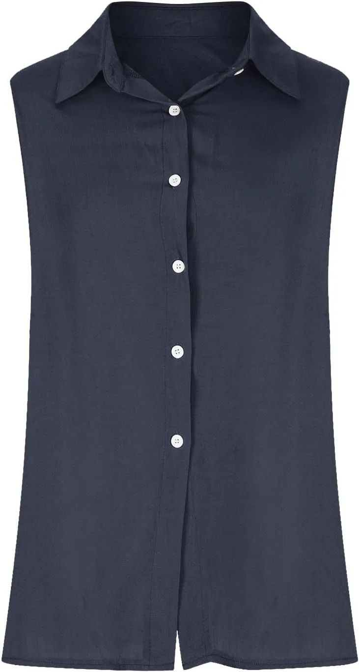 Linen Tank Tops for Women Sleeveless Collared Button Down Shirts Casual Loose Solid Color T-Shirts Summer Basic Tees