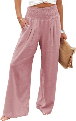 LOAIHA Cotton Linen Pants Women Summer High Waisted Wide Leg Pants Palazzo Pants for Women Trousers Pants for Women