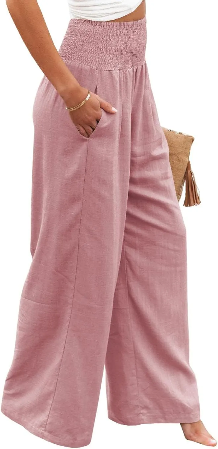 LOAIHA Cotton Linen Pants Women Summer High Waisted Wide Leg Pants Palazzo Pants for Women Trousers Pants for Women