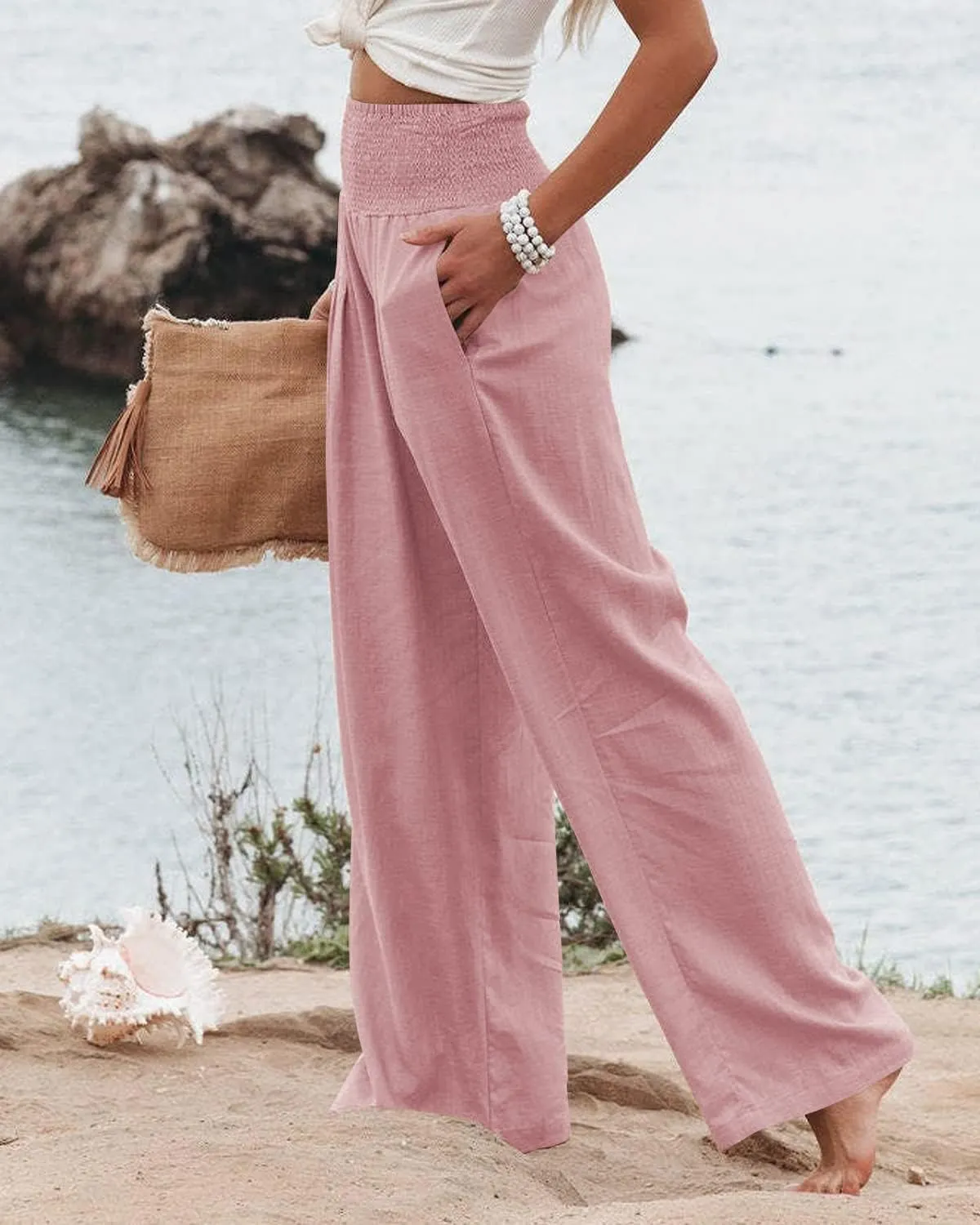 LOAIHA Cotton Linen Pants Women Summer High Waisted Wide Leg Pants Palazzo Pants for Women Trousers Pants for Women