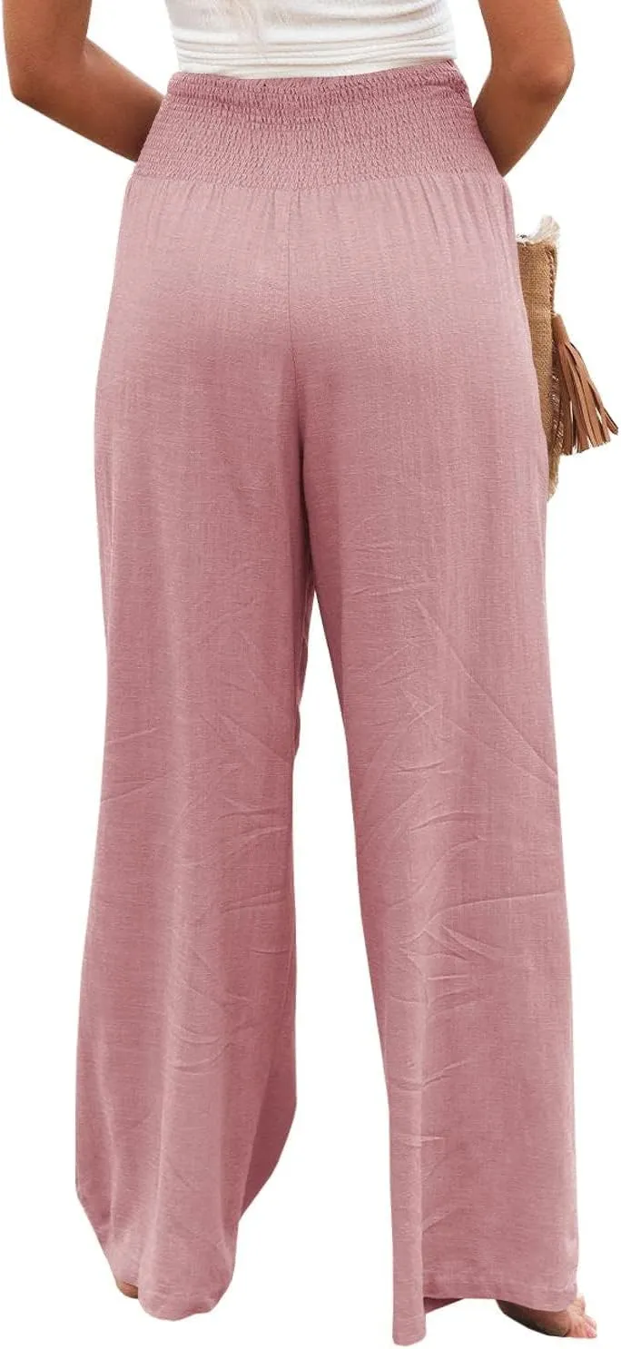 LOAIHA Cotton Linen Pants Women Summer High Waisted Wide Leg Pants Palazzo Pants for Women Trousers Pants for Women