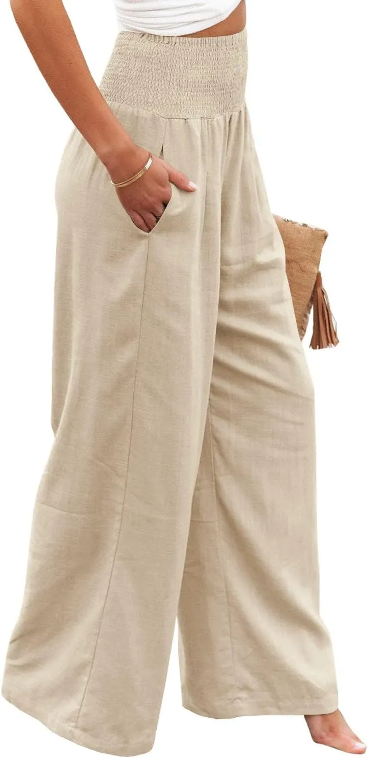 LOAIHA Cotton Linen Pants Women Summer High Waisted Wide Leg Pants Palazzo Pants for Women Trousers Pants for Women