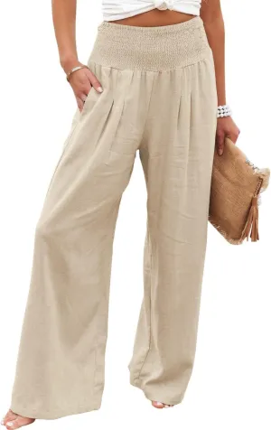 LOAIHA Cotton Linen Pants Women Summer High Waisted Wide Leg Pants Palazzo Pants for Women Trousers Pants for Women