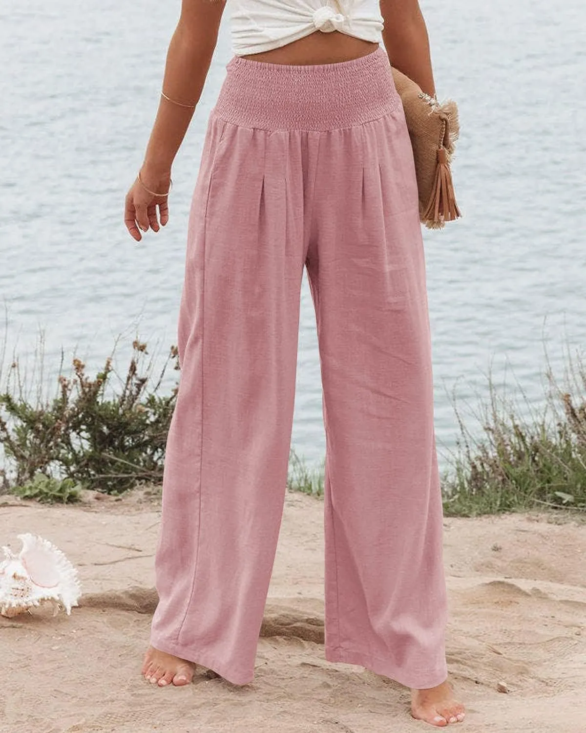 LOAIHA Cotton Linen Pants Women Summer High Waisted Wide Leg Pants Palazzo Pants for Women Trousers Pants for Women