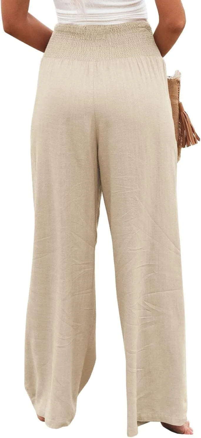 LOAIHA Cotton Linen Pants Women Summer High Waisted Wide Leg Pants Palazzo Pants for Women Trousers Pants for Women