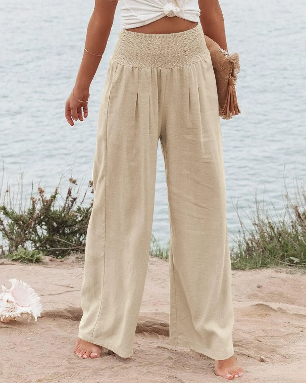LOAIHA Cotton Linen Pants Women Summer High Waisted Wide Leg Pants Palazzo Pants for Women Trousers Pants for Women