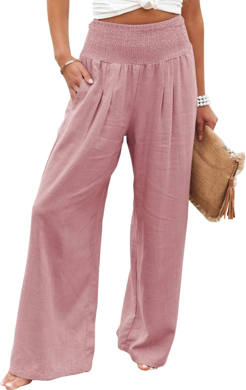 LOAIHA Cotton Linen Pants Women Summer High Waisted Wide Leg Pants Palazzo Pants for Women Trousers Pants for Women