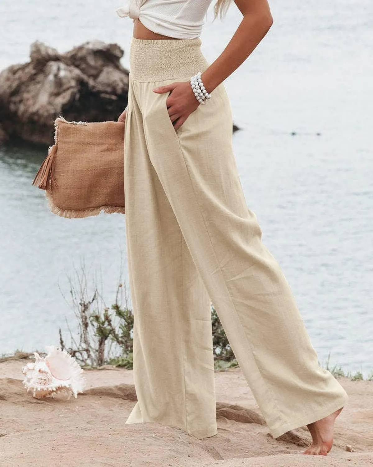 LOAIHA Cotton Linen Pants Women Summer High Waisted Wide Leg Pants Palazzo Pants for Women Trousers Pants for Women