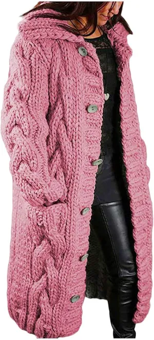 Long Cardigan Sweaters for Women 2024 Plus Size Open Front Chunky Cable Knit Cardigans Hooded Fall Winter Coat