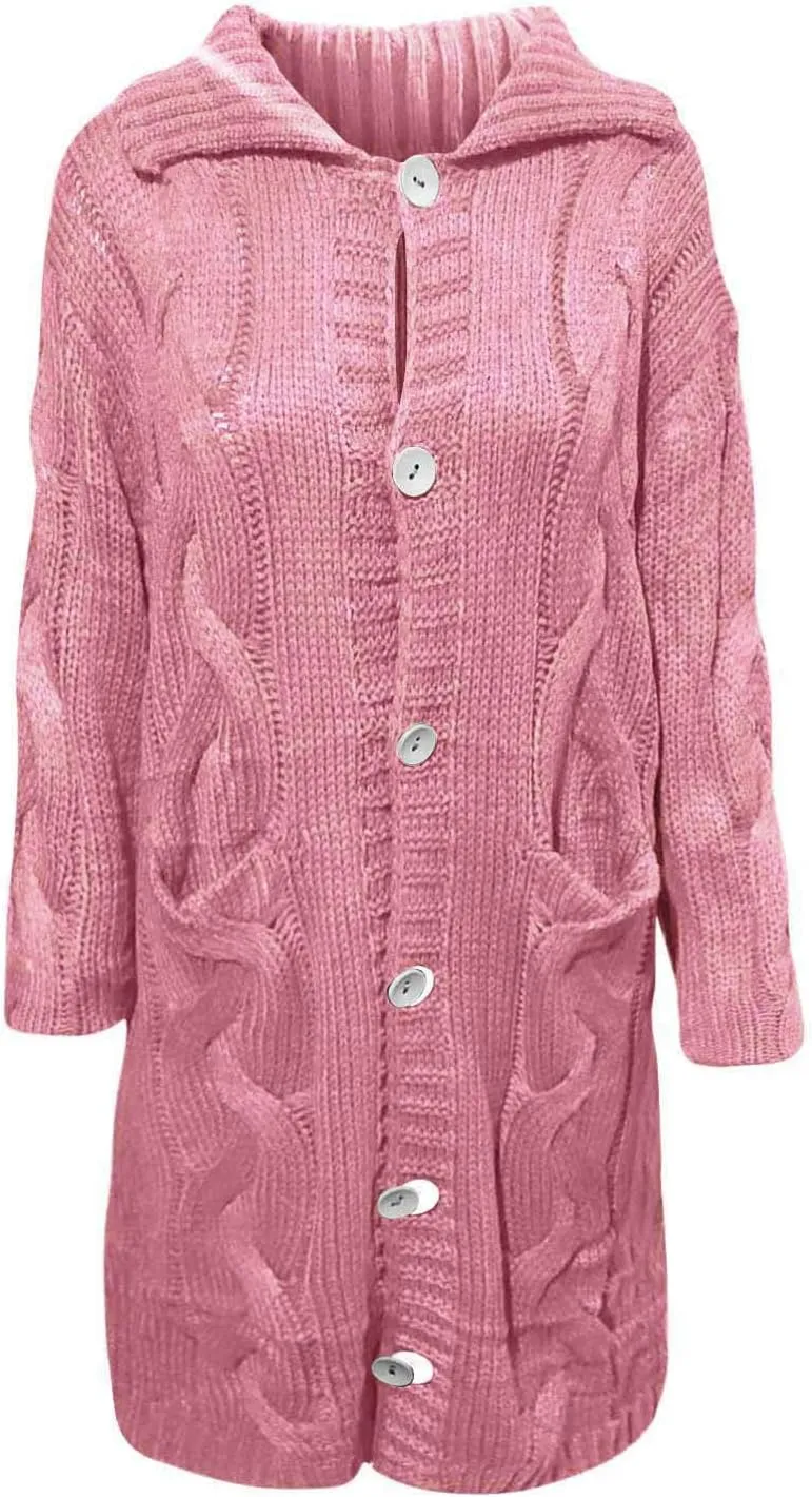 Long Cardigan Sweaters for Women 2024 Plus Size Open Front Chunky Cable Knit Cardigans Hooded Fall Winter Coat