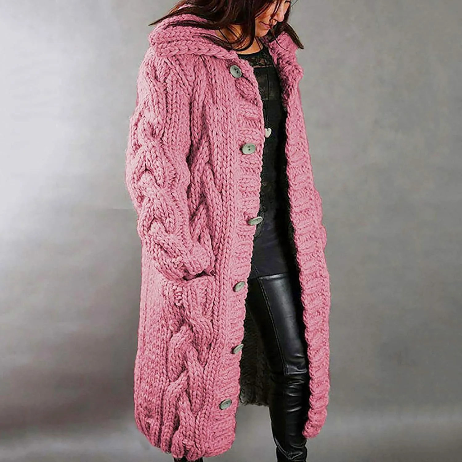 Long Cardigan Sweaters for Women 2024 Plus Size Open Front Chunky Cable Knit Cardigans Hooded Fall Winter Coat