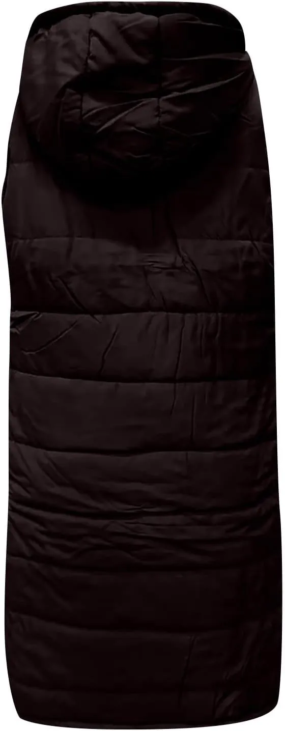 Long Puffer Vest Women Quilted Hooded Jackets Sleeveless Puffy Vest Zip Up Padded Jacket Warm Winter Coat Outerwear