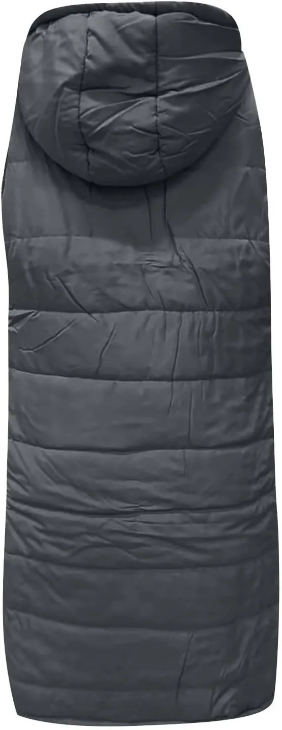 Long Puffer Vest Women Quilted Hooded Jackets Sleeveless Puffy Vest Zip Up Padded Jacket Warm Winter Coat Outerwear
