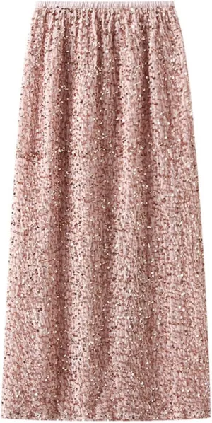 Long Skirts for Women Summer Sequin Printed Long Pleated Ruffle Skirts High Waist Nightgrom Party Skirts