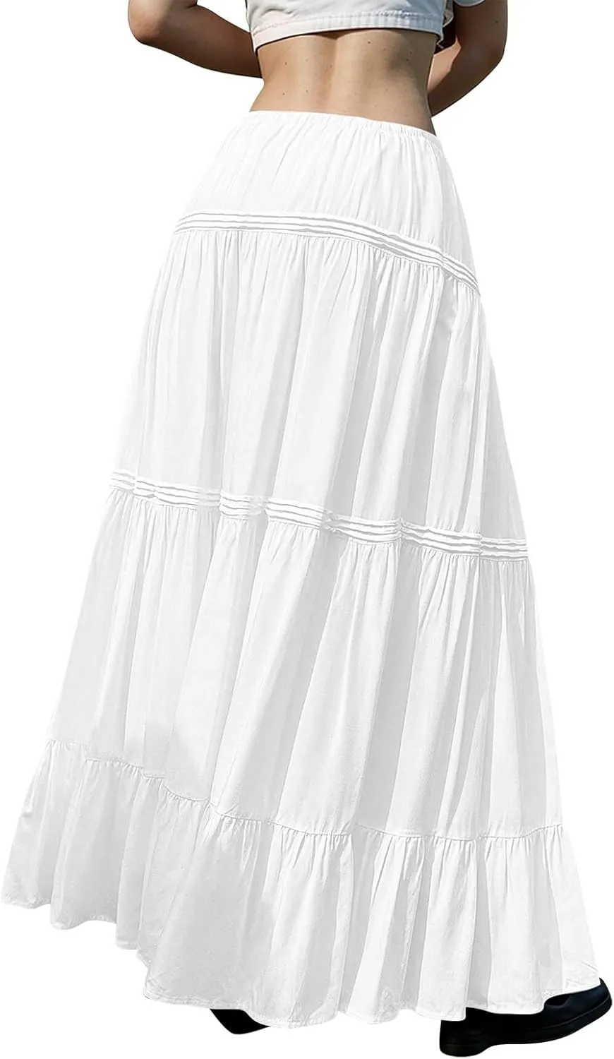 Long Skirts for Women Trendy Drawstring Waisted Flowy Tiered Linen Skirt Summer Pleated Ruffle A-Line Maxi Skirts