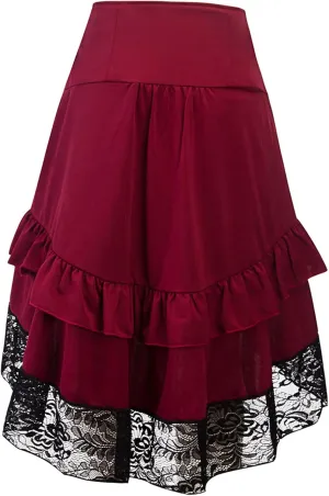 Long Skirts for Women Trendy Lace Patchwork Gothic Party Retro High Elastic Waist Halloween Dress Skirt Clubwear