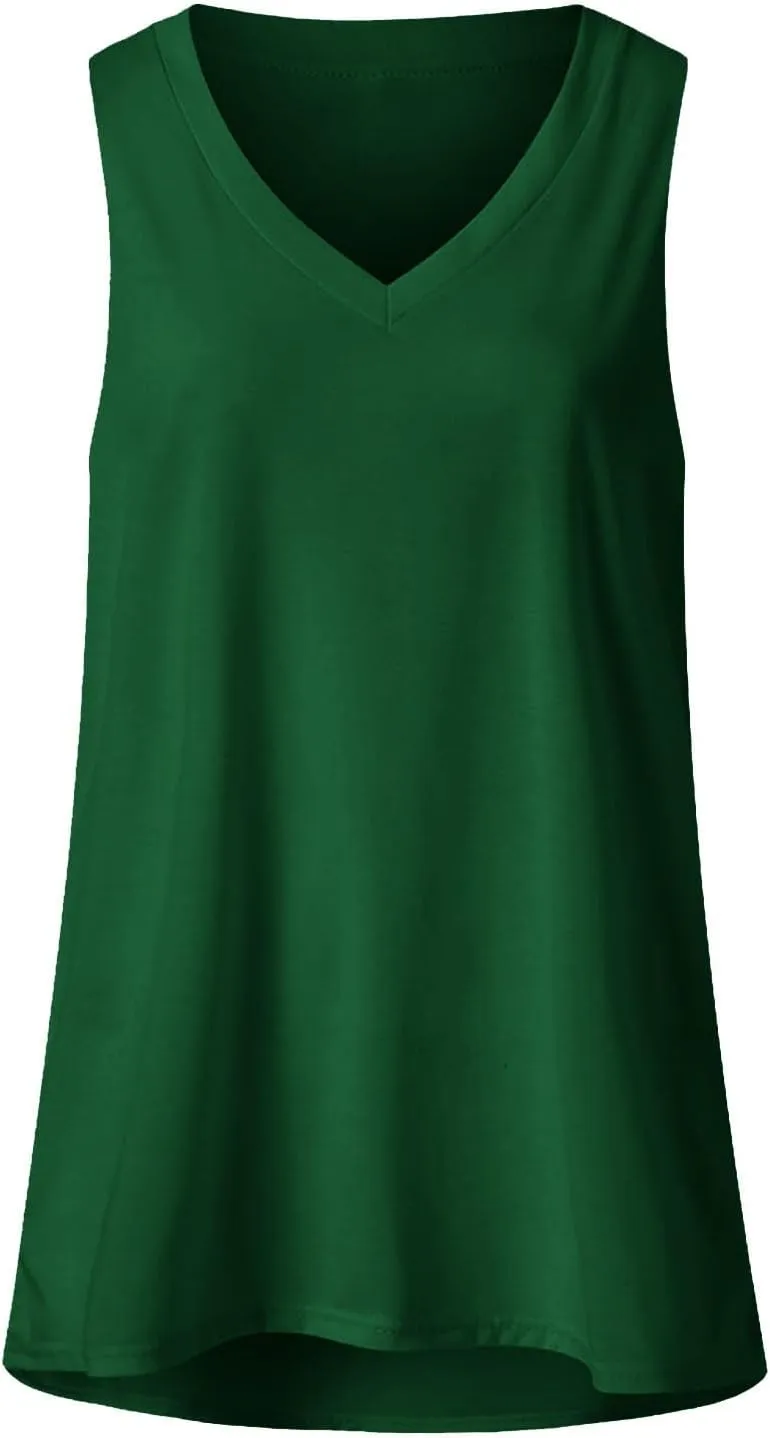 Long Tunic Tank Tops for Women 2024 Trendy Blouses Shirts V Neck Sleeveless Casual Summer Tshirts Vacation Clothes
