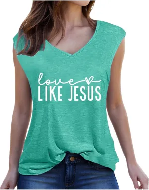 Love Like Jesus Tank Tops for Women Funny Letter Print Sleeveless T Shirts Summer Casual Loose Breathable Tees