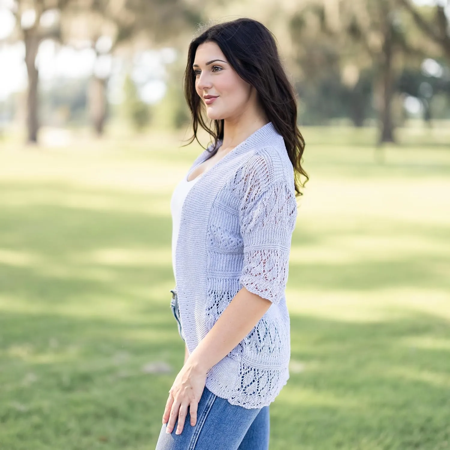 Loxdonz Women's Short Sleeve Crochet Knitted Bolero Shrug Cardigan Cropped Sweater