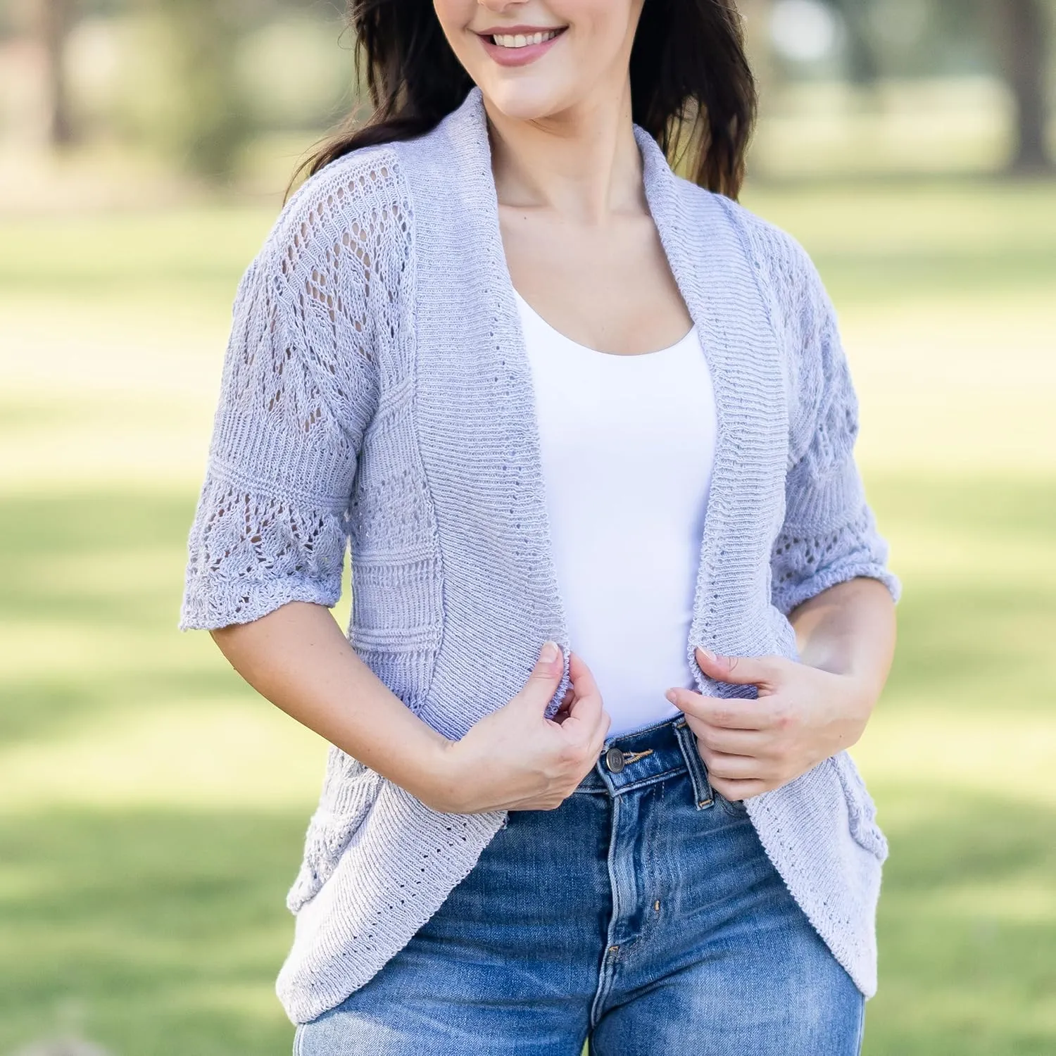 Loxdonz Women's Short Sleeve Crochet Knitted Bolero Shrug Cardigan Cropped Sweater