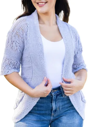 Loxdonz Women's Short Sleeve Crochet Knitted Bolero Shrug Cardigan Cropped Sweater