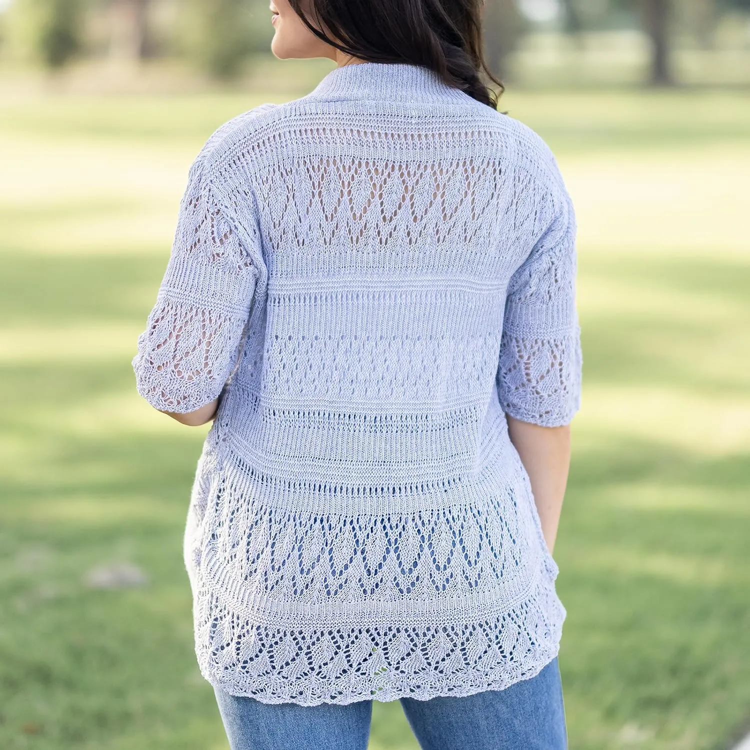 Loxdonz Women's Short Sleeve Crochet Knitted Bolero Shrug Cardigan Cropped Sweater