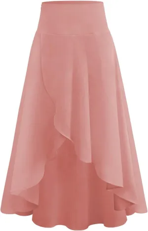 Maxi Skirt for Women High Elastic Waist Satin Summer Lightweight Ruffle Hem Long Skirts Palazzo A-Line for Going Out