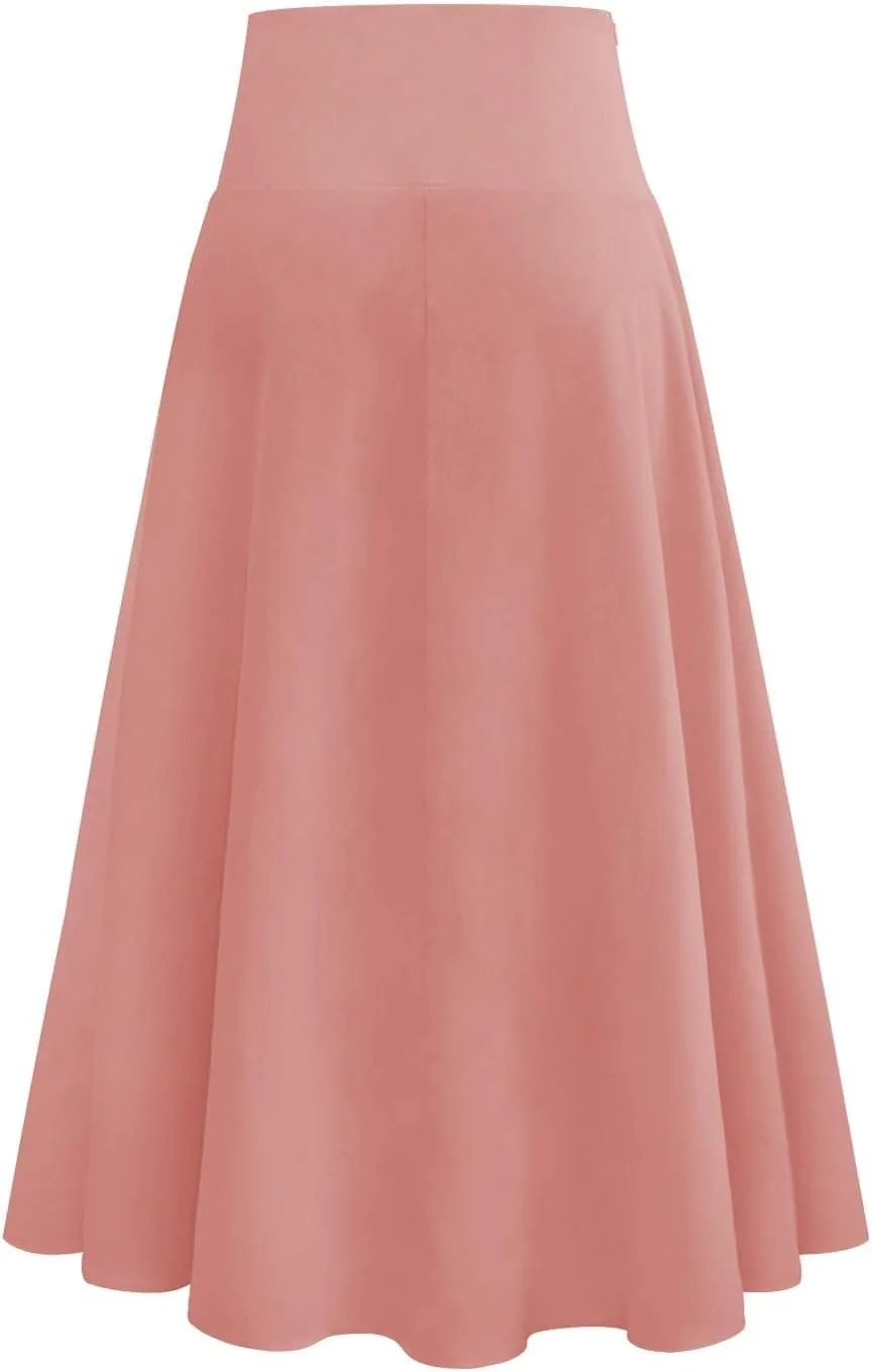 Maxi Skirt for Women High Elastic Waist Satin Summer Lightweight Ruffle Hem Long Skirts Palazzo A-Line for Going Out