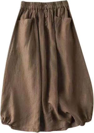 Maxi Skirts for Women Summer Retro High Elastic Waist A-Line Loose Casual Long Skirts with Pockets Trendy Clothes