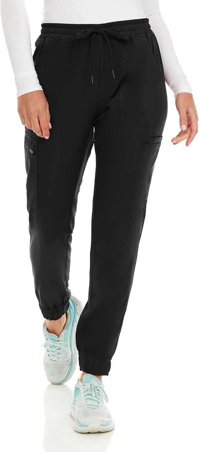 MediChic Women's Seven Pocket Cargo Scrub Pants Joggers with 4-Way Stretch Scrubs, Easy Care for Women