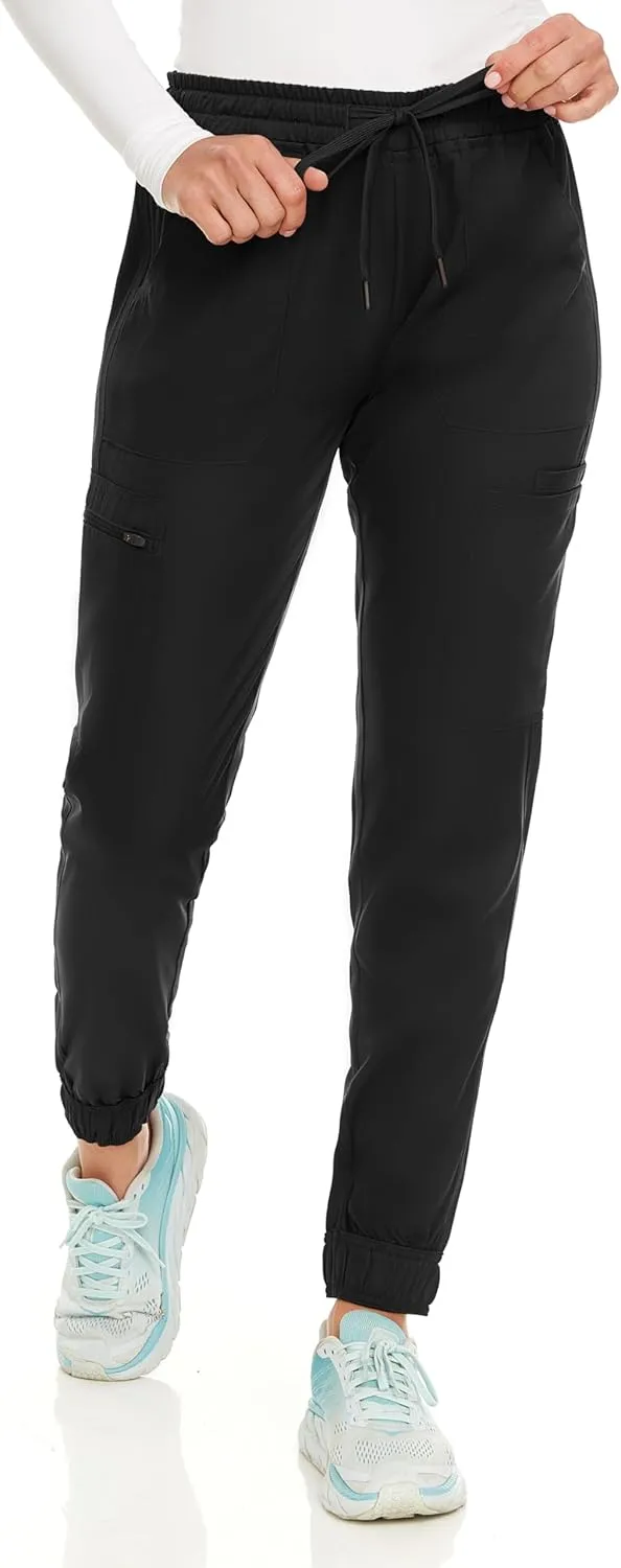 MediChic Women's Seven Pocket Cargo Scrub Pants Joggers with 4-Way Stretch Scrubs, Easy Care for Women