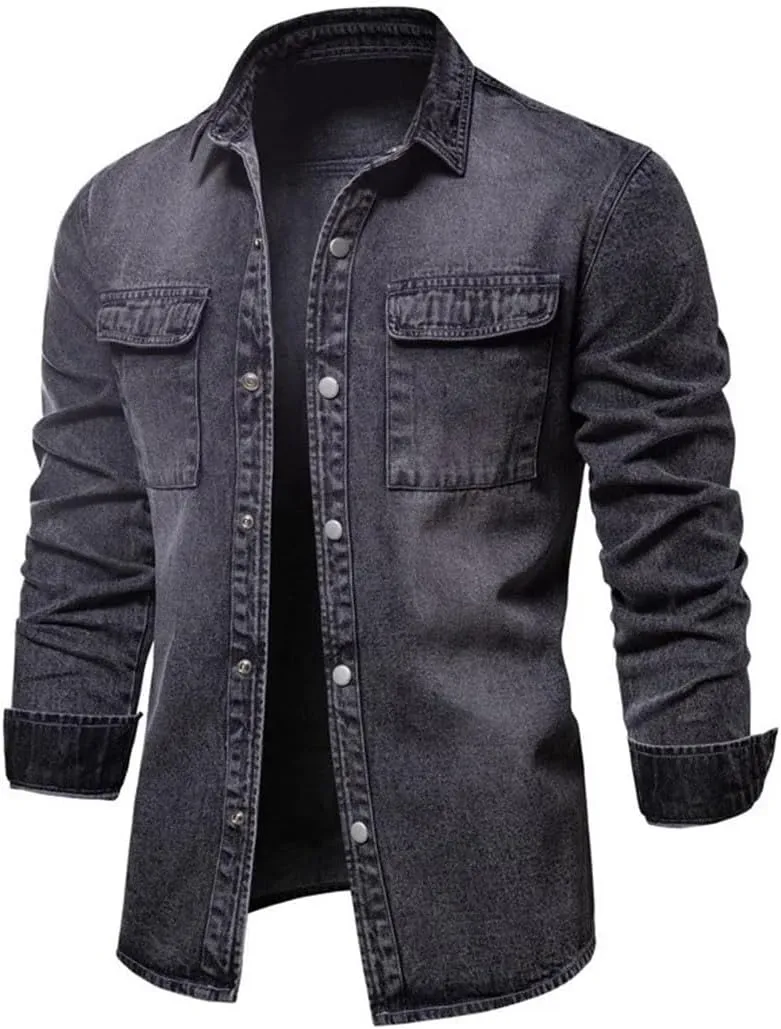 Men Denim Jeans Jacket Long Sleeve Slim Outerwear