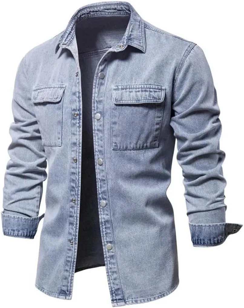 Men Denim Jeans Jacket Long Sleeve Slim Outerwear