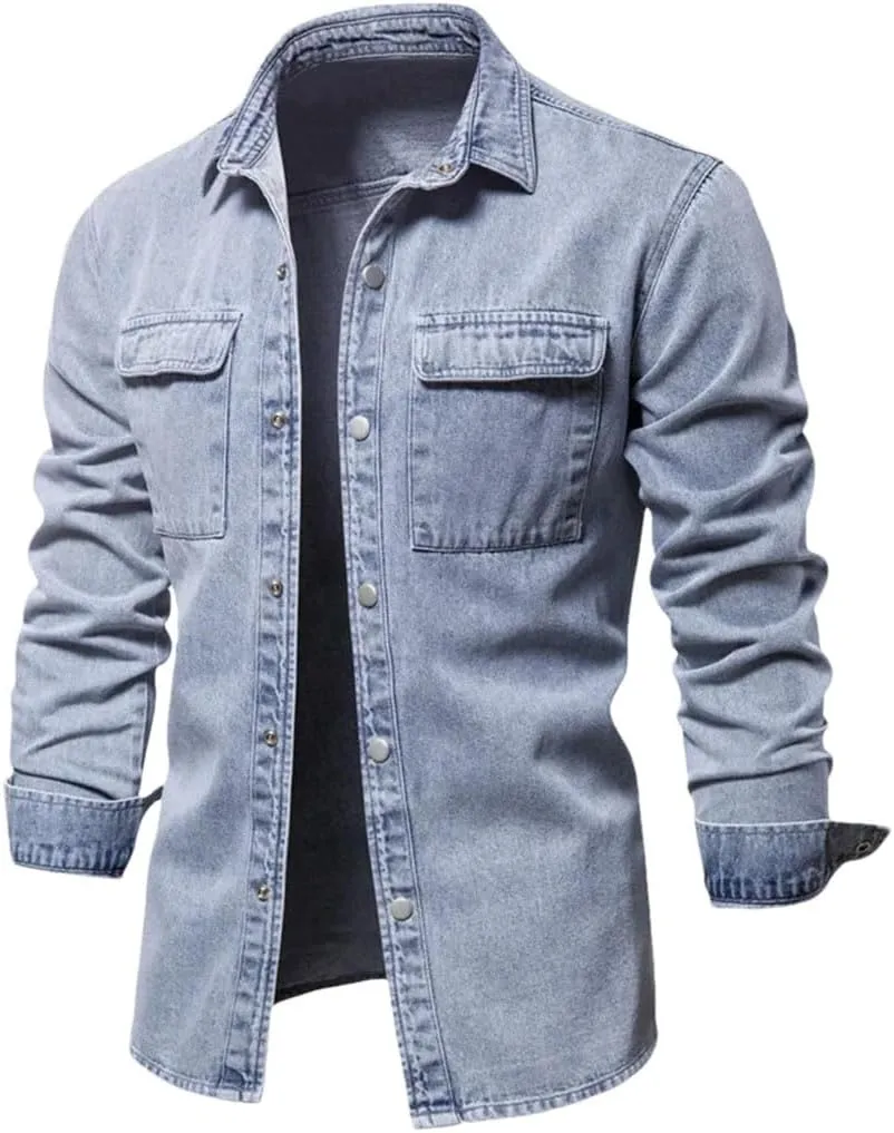 Men Denim Jeans Jacket Long Sleeve Slim Outerwear
