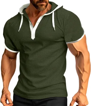 Men Waffle Hooded Tank Tops Bodybuilding Gym Sleeveless Workout Shirts Trendy Athletic Lounge Training Running Shirt
