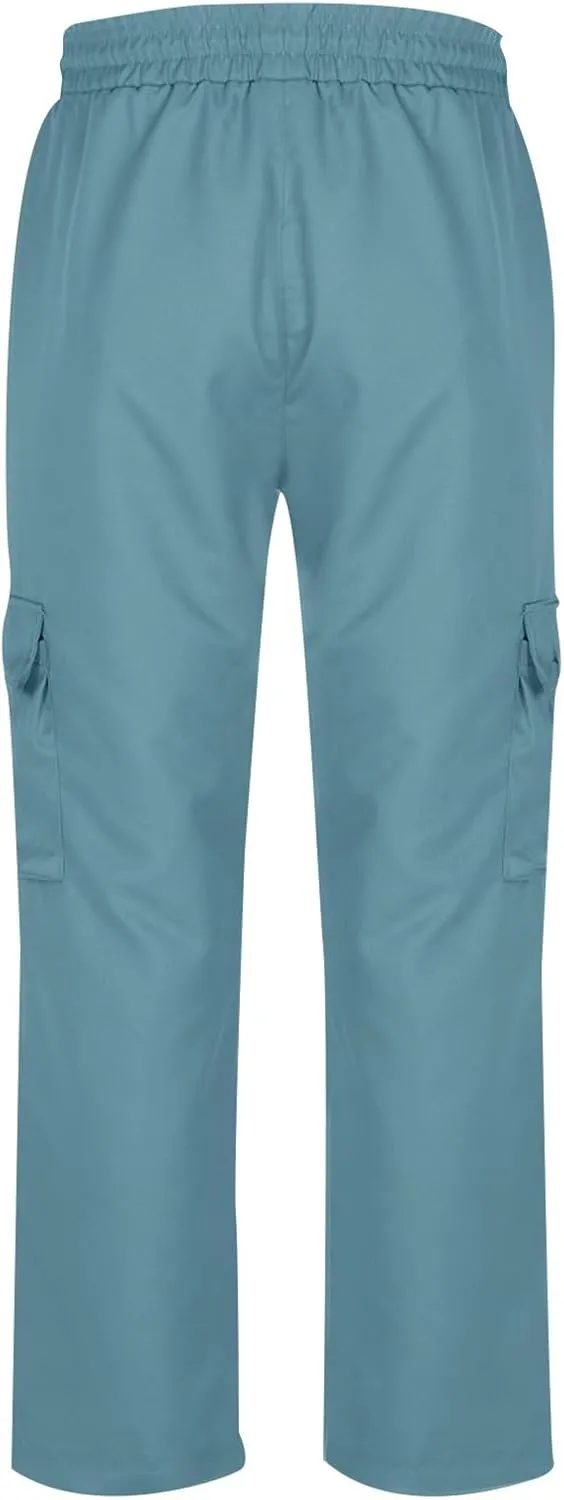 Men Work Pants Elastic Waist Cargo Pants Straight Leg Chino Track Pants Drawstring Athletic Pants with Multi-Pockets