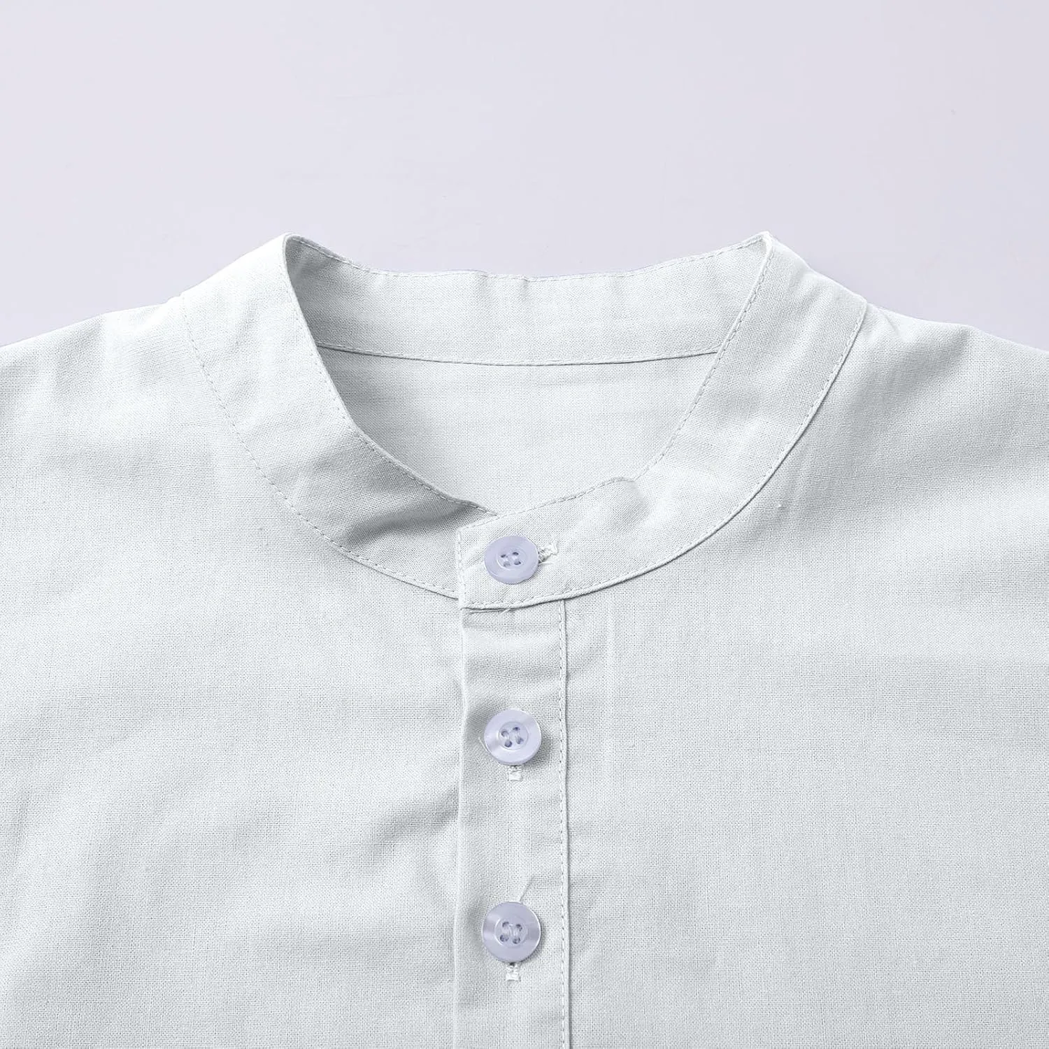 Men's Cargo Henley Long Sleeve T-Shirt Western Stand Collar Cotton Casual Pullover Tee Shirts Button Collared