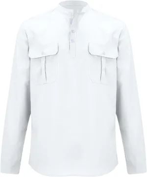 Men's Cargo Henley Long Sleeve T-Shirt Western Stand Collar Cotton Casual Pullover Tee Shirts Button Collared