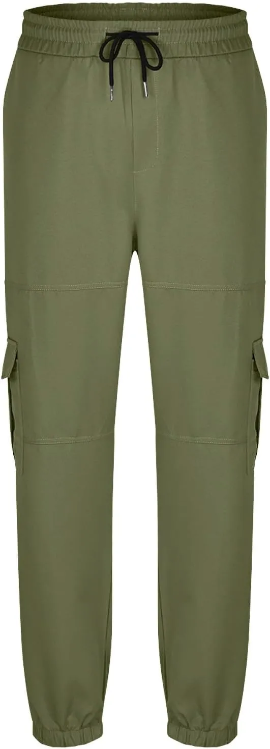 Men's Cargo Pants Joggers Drawstring Waist Multi Pocket Bottoms Loose Fit for Streetwear Gym or Travel