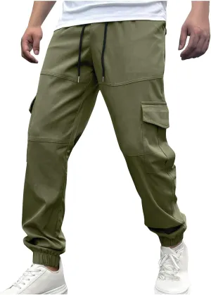 Men's Cargo Pants Joggers Drawstring Waist Multi Pocket Bottoms Loose Fit for Streetwear Gym or Travel