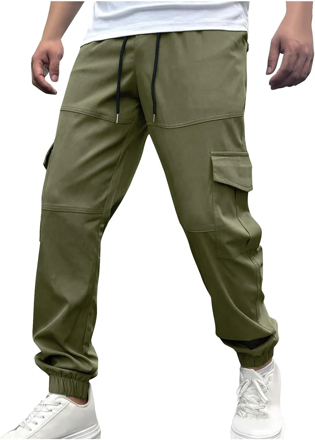 Men's Cargo Pants Joggers Drawstring Waist Multi Pocket Bottoms Loose Fit for Streetwear Gym or Travel