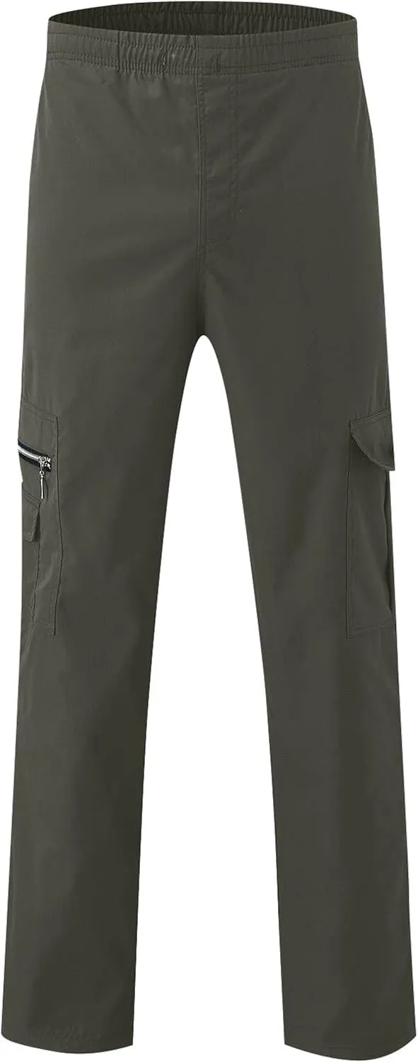 Mens Cargo Pants Relaxed Fit Elastic Waist Pants Straight Leg Chinos Pants High Waisted Track Pants with Pockets