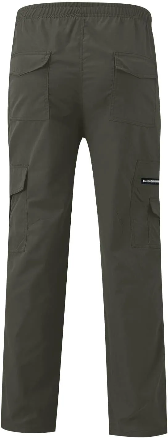 Mens Cargo Pants Relaxed Fit Elastic Waist Pants Straight Leg Chinos Pants High Waisted Track Pants with Pockets
