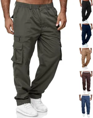 Mens Cargo Pants Relaxed Fit Elastic Waist Pants Straight Leg Chinos Pants High Waisted Track Pants with Pockets
