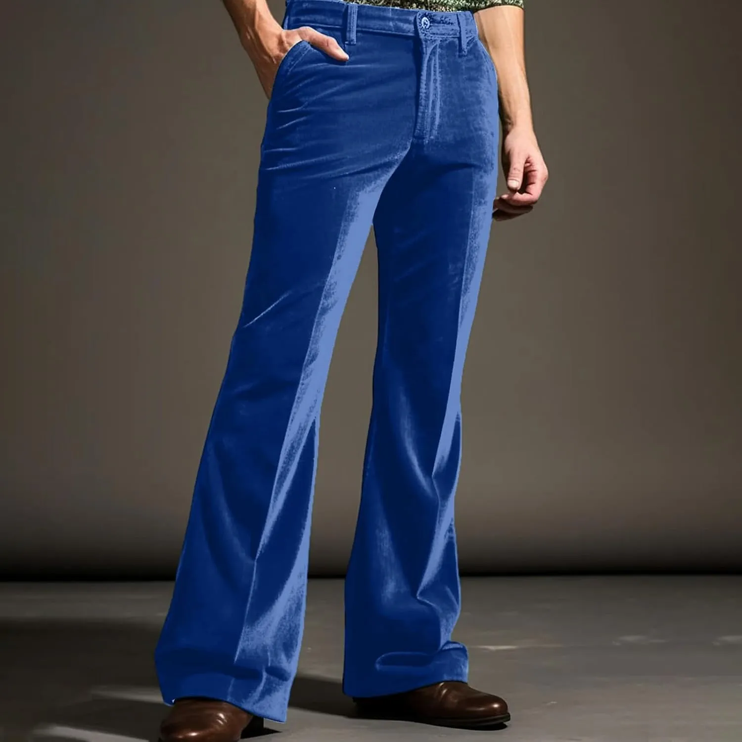 Mens Casual Bell - Bottoms Pants Smoothing Vintage Classic Straight Leg Loose Fit Trousers Dance Party Trousers