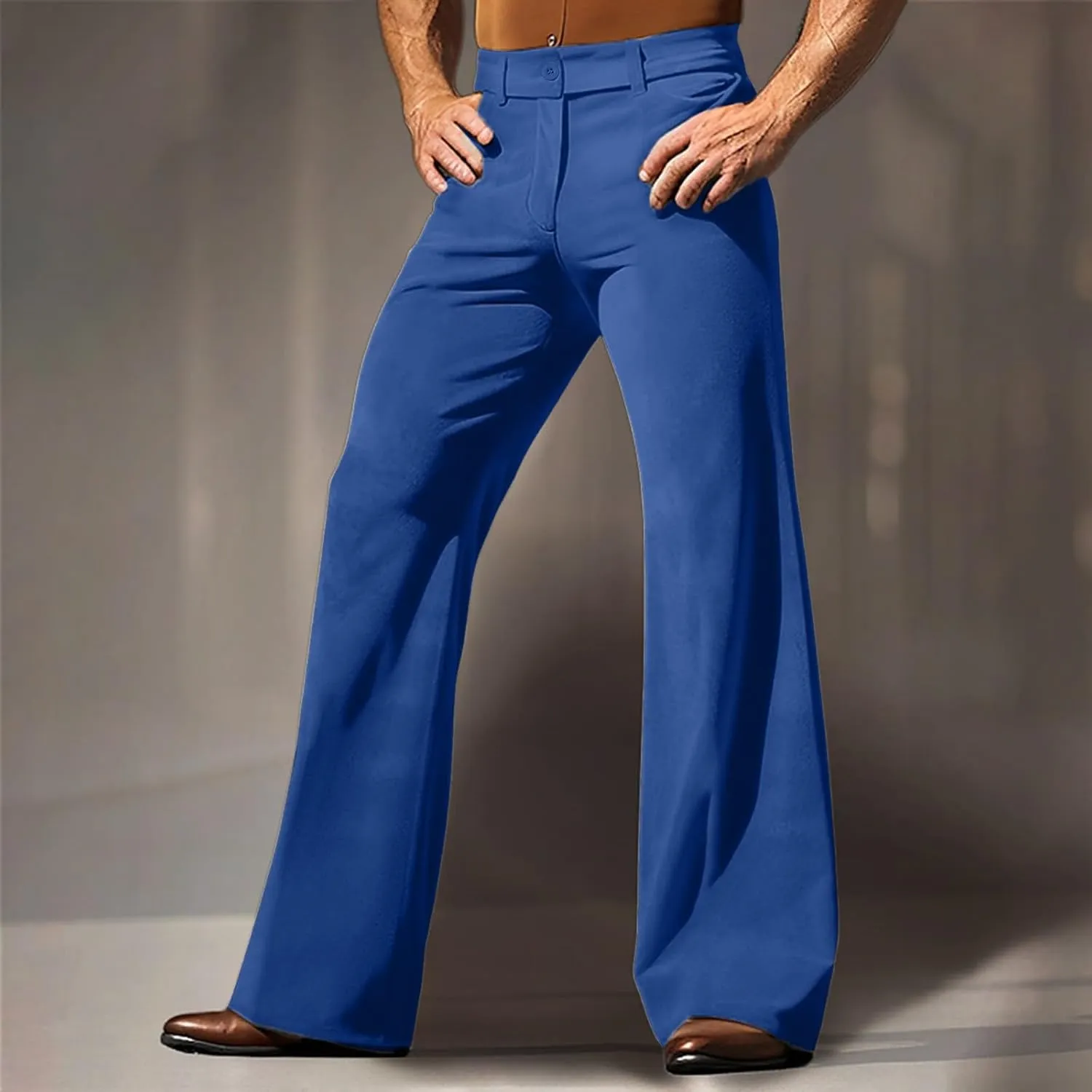 Mens Casual Bell - Bottoms Pants Smoothing Vintage Classic Straight Leg Loose Fit Trousers Dance Party Trousers