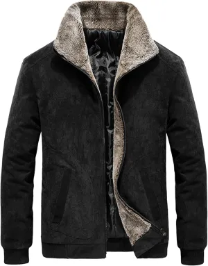 Men's Corduroy Sherpa Lined Trucker Jacket Thickened Warm Winter Bomber Coats Vintage Long-Lined Fleece Coat